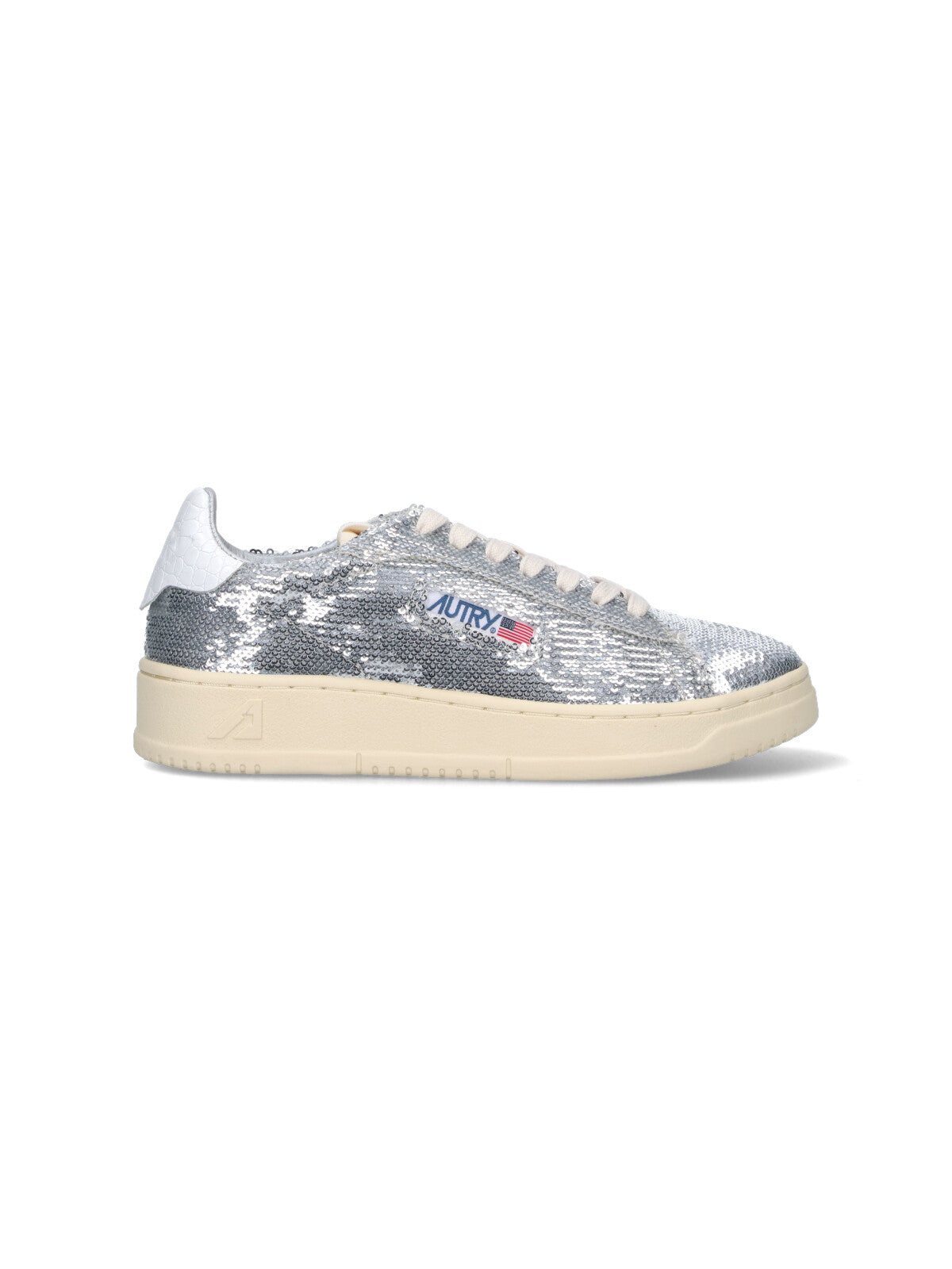 Low-Top Sneakers With Shimmering Silver Fabric