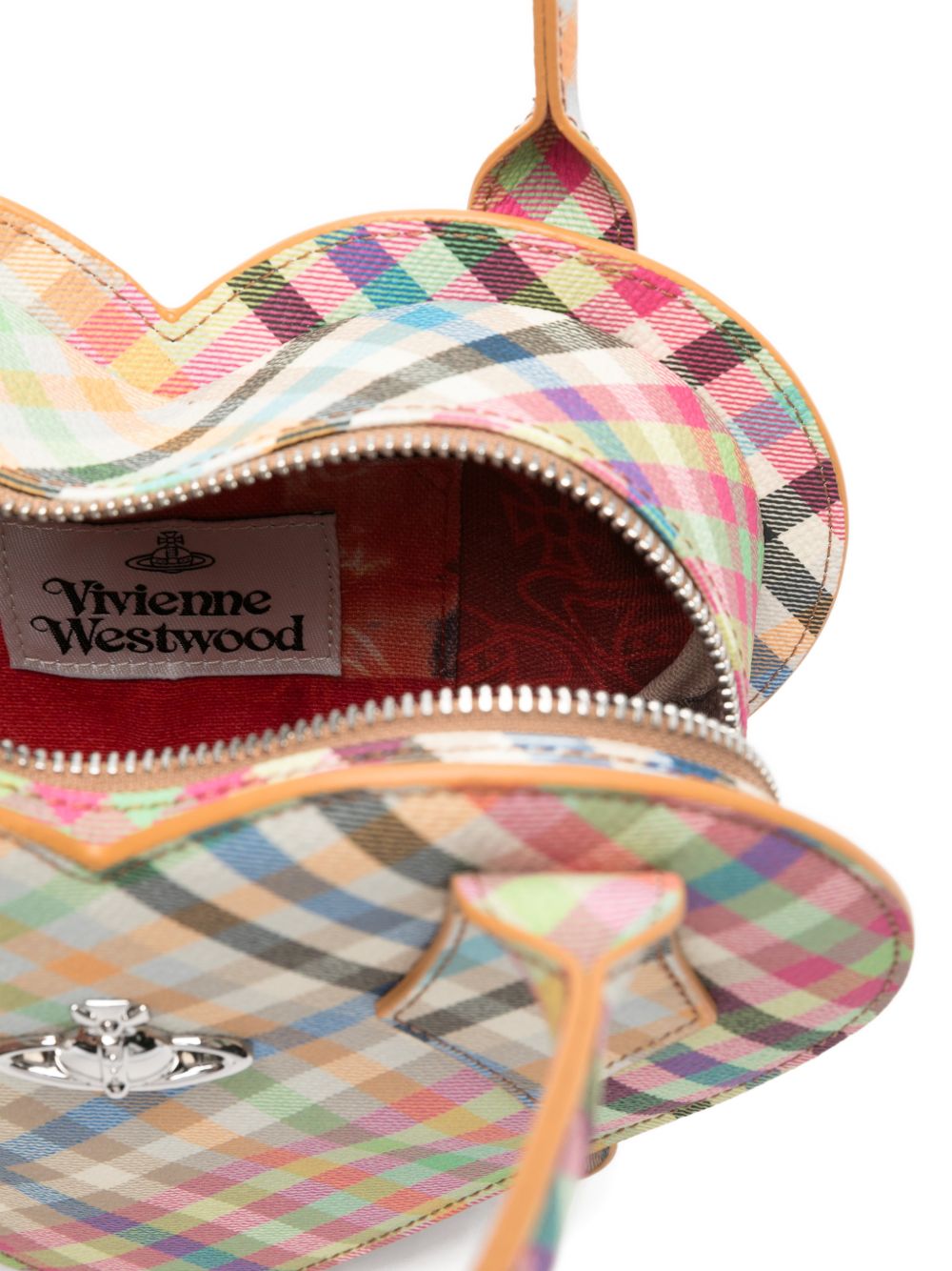 Heart-Shaped Bag with Multicolor Plaid Pattern