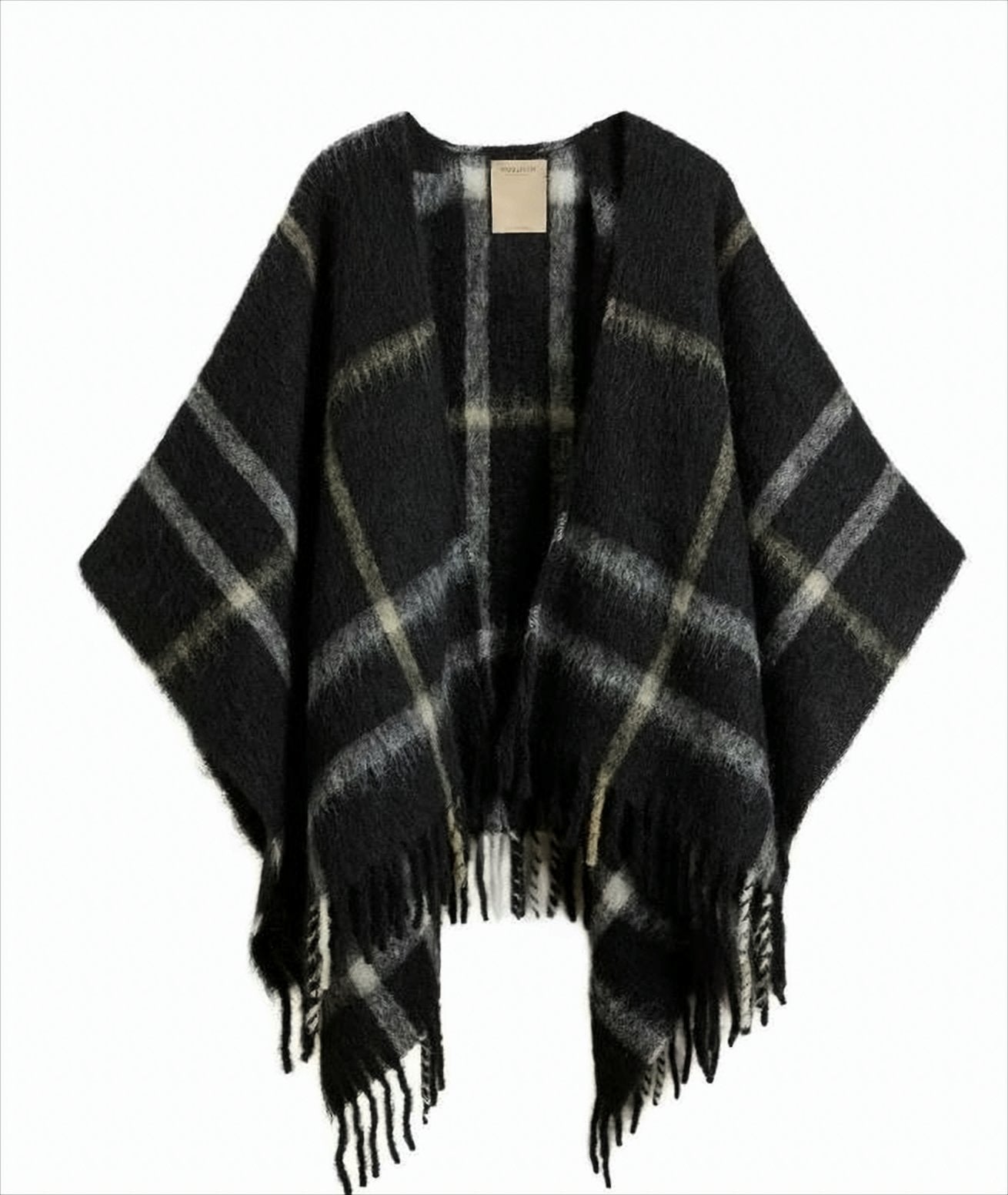 Checked Fringed Hem Woorlich Cape