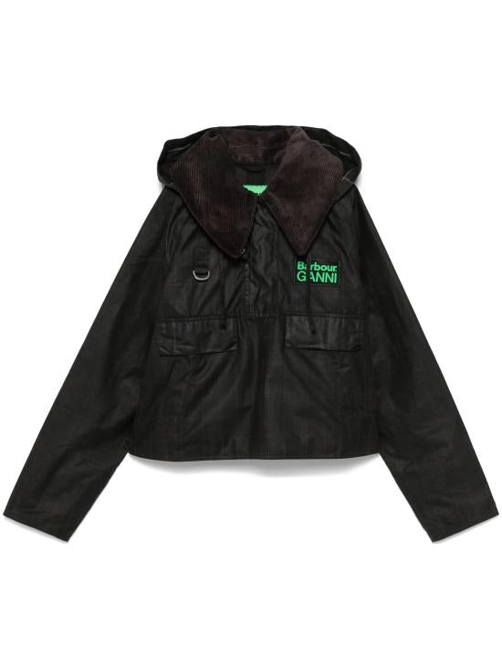 Cropped Waxed Cotton Jacket With Corduroy Collar