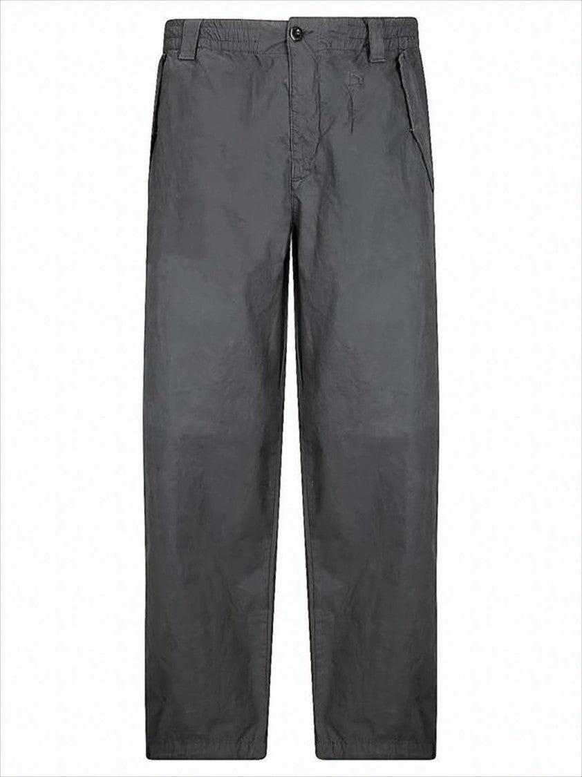 Matte Finish Grey Straight Pants with Button Closure