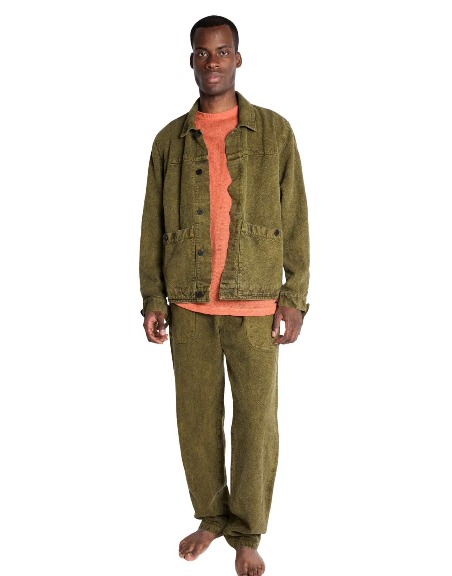 Green Loose Workwear Hemp Canvas Ranch Pants