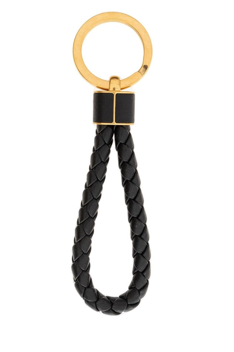 Braided Black Leather Keyring