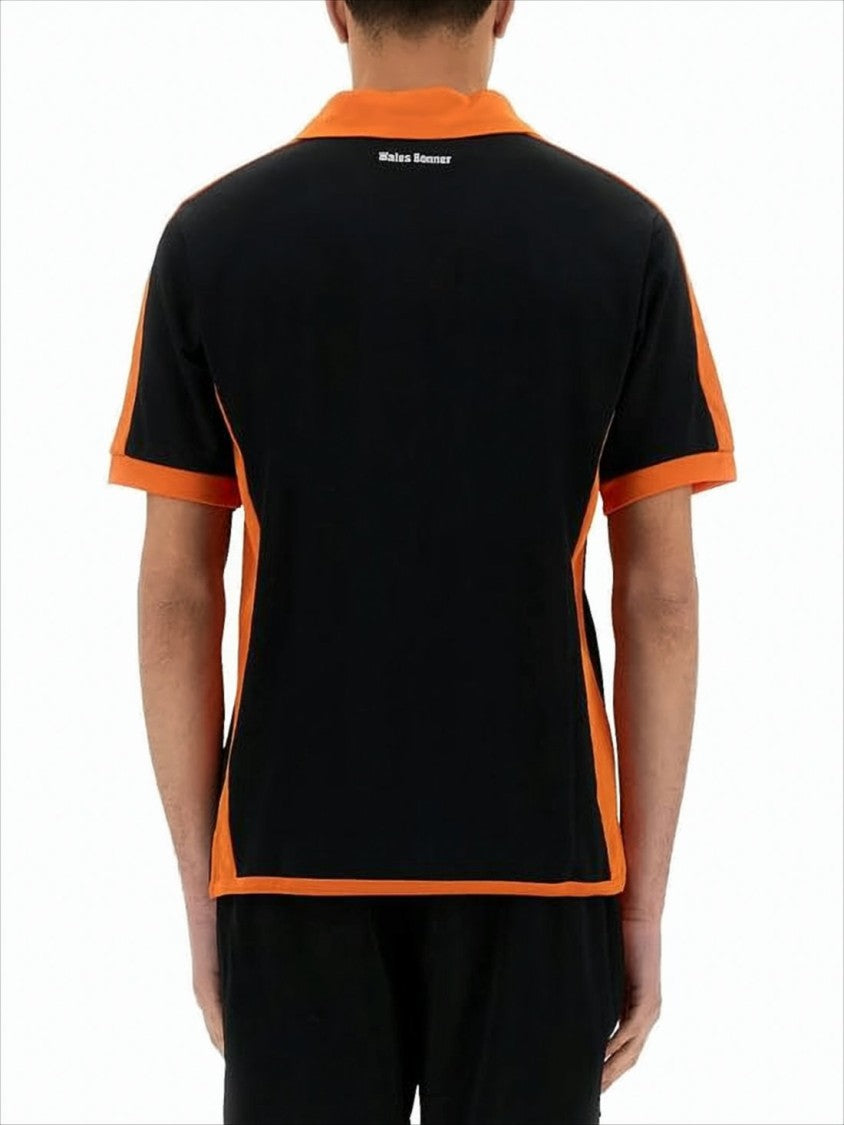 Relaxed Fit Black Polo Shirt with Orange Accents