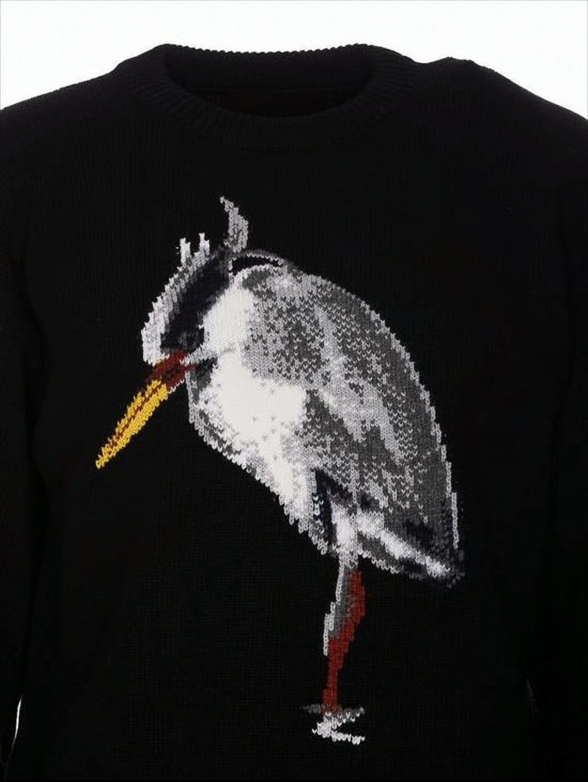 Heron Bird Graphic Sweater With Classic Crew Neckline