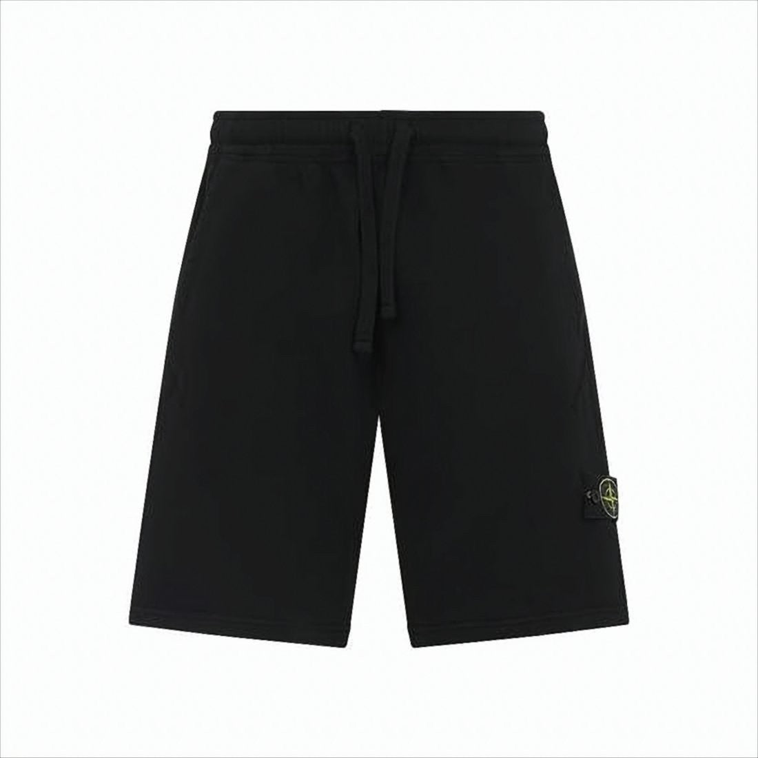 Black Shorts with Drawstring Waist and Logo Patch