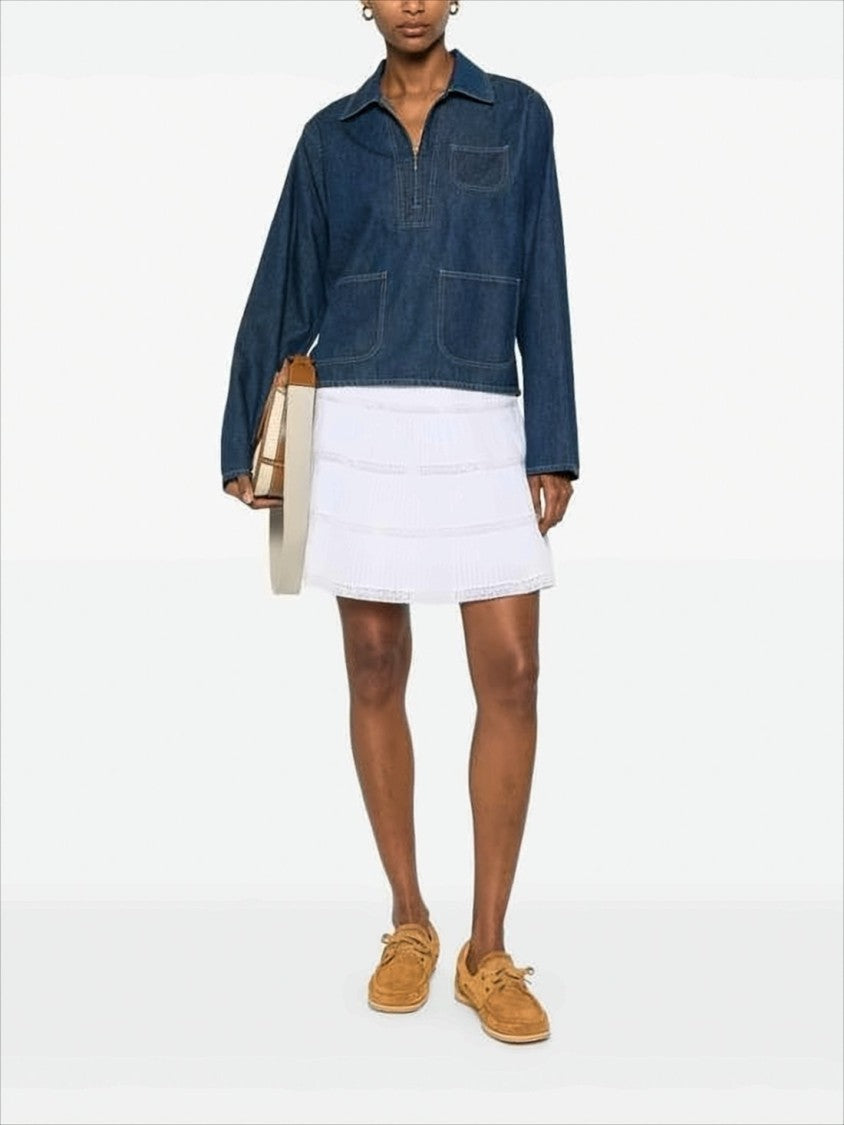 Cropped Denim Jacket With Boxy Silhouette And Contrast Stitching