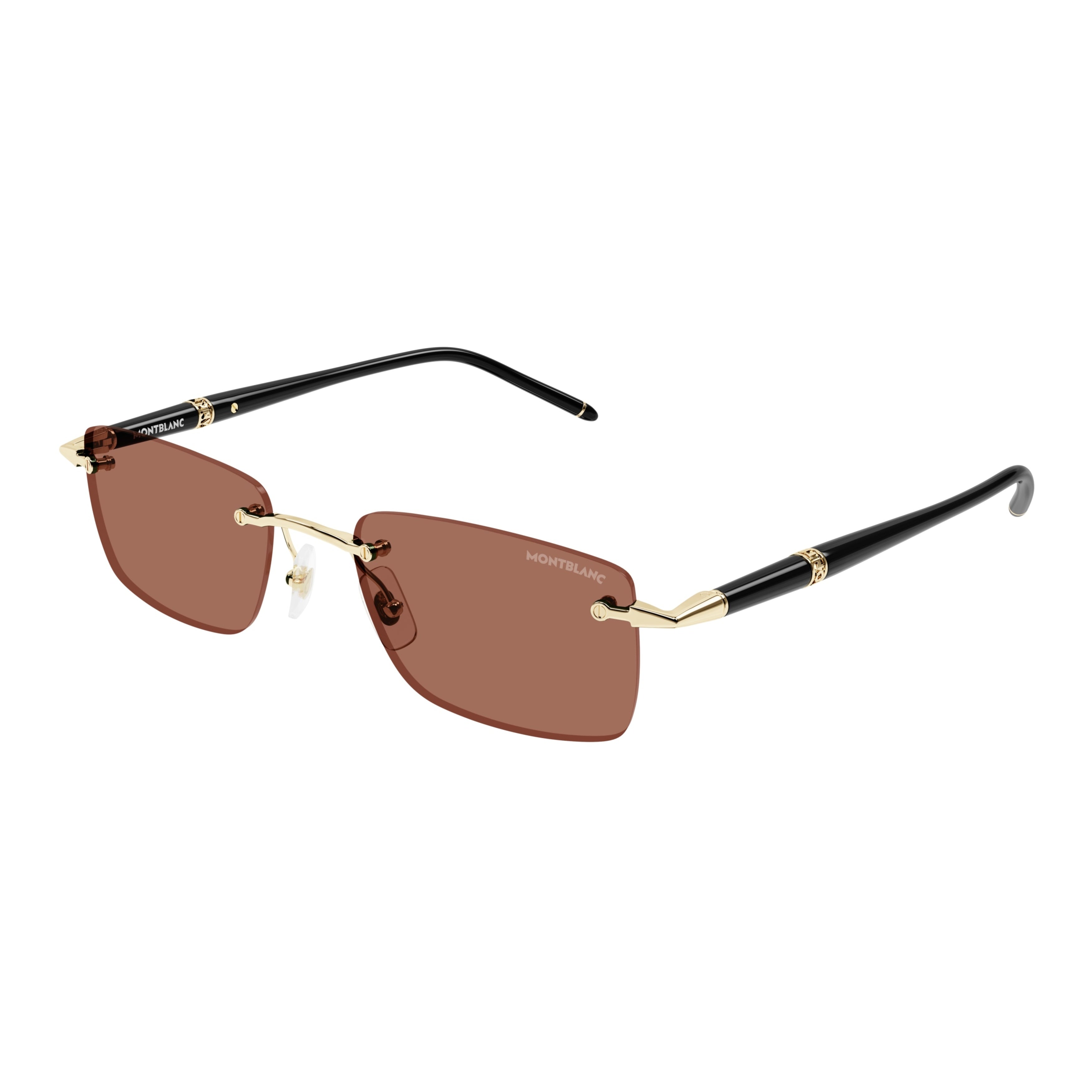 Mb0344s Rimless Rectangular Sunglasses with Gold Accents