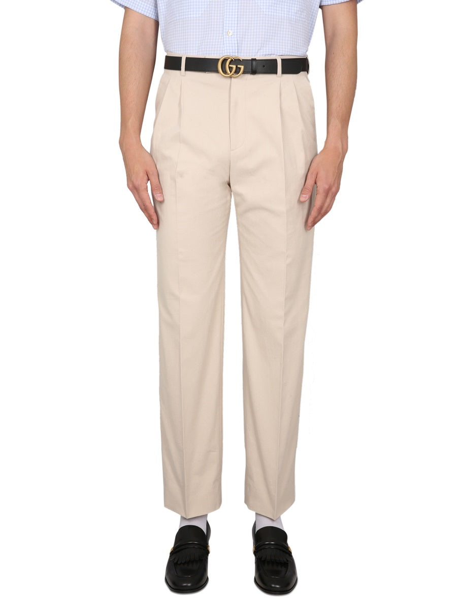 Embroidered Cotton Pants with Zippered Tab