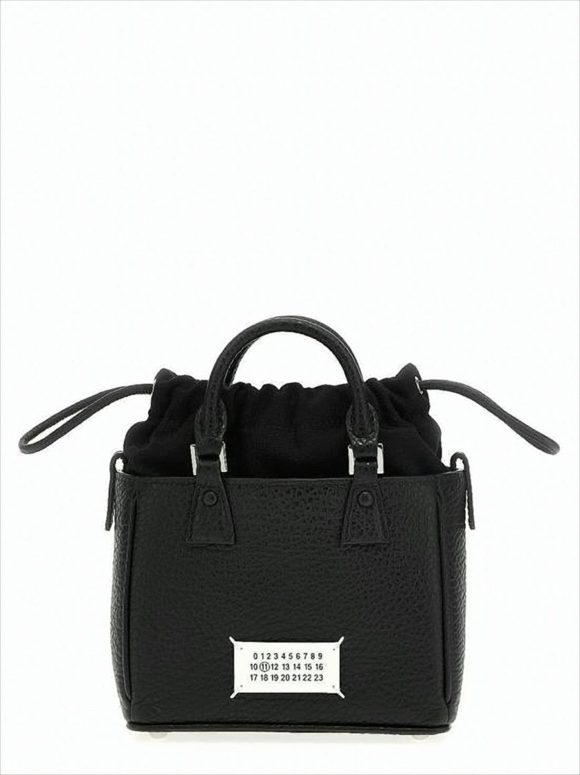 Textured Calf Leather Tote Bag With Drawstring Closure And Chain Strap