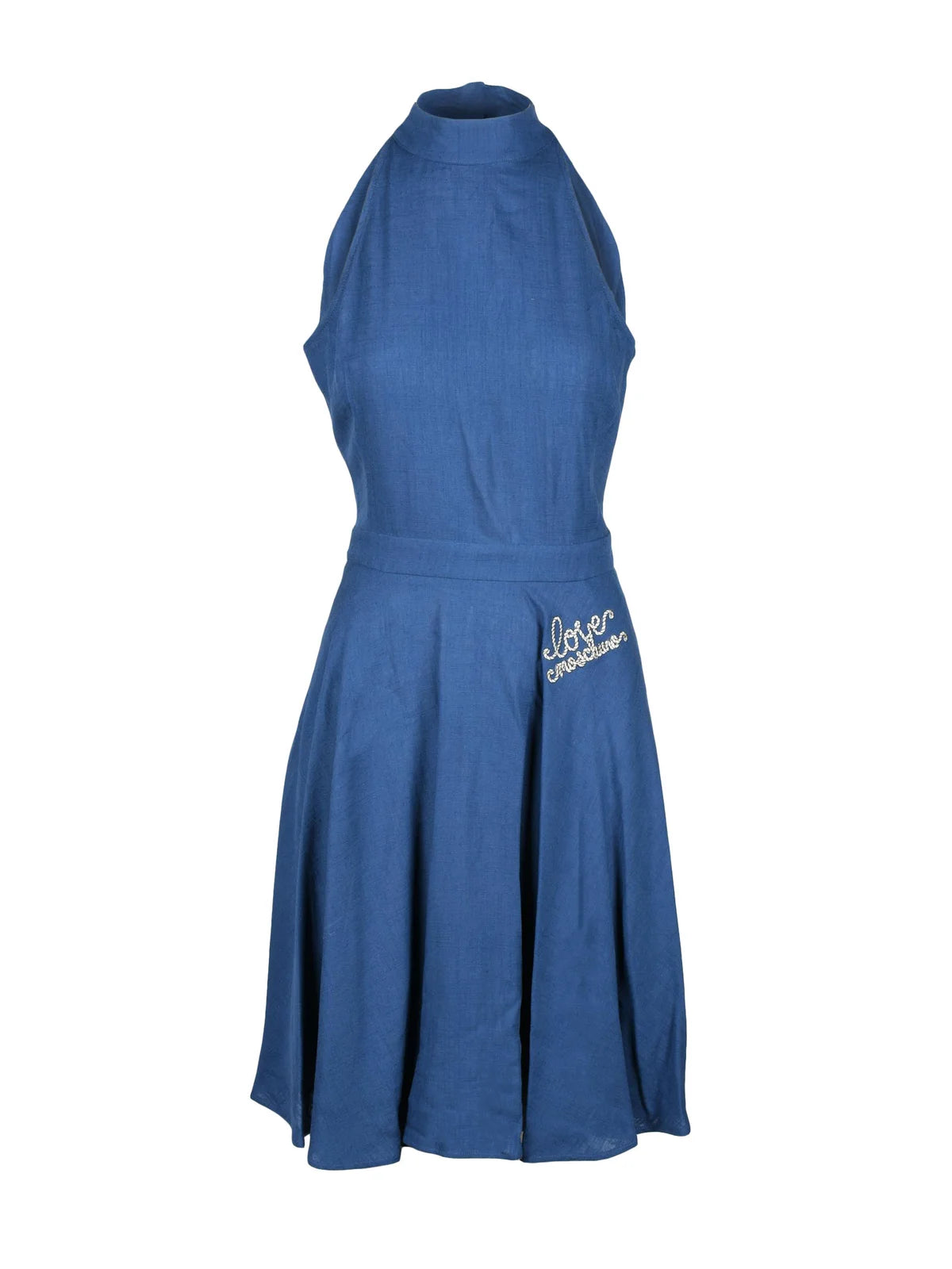 Blue Viscose Linen Midi Dress