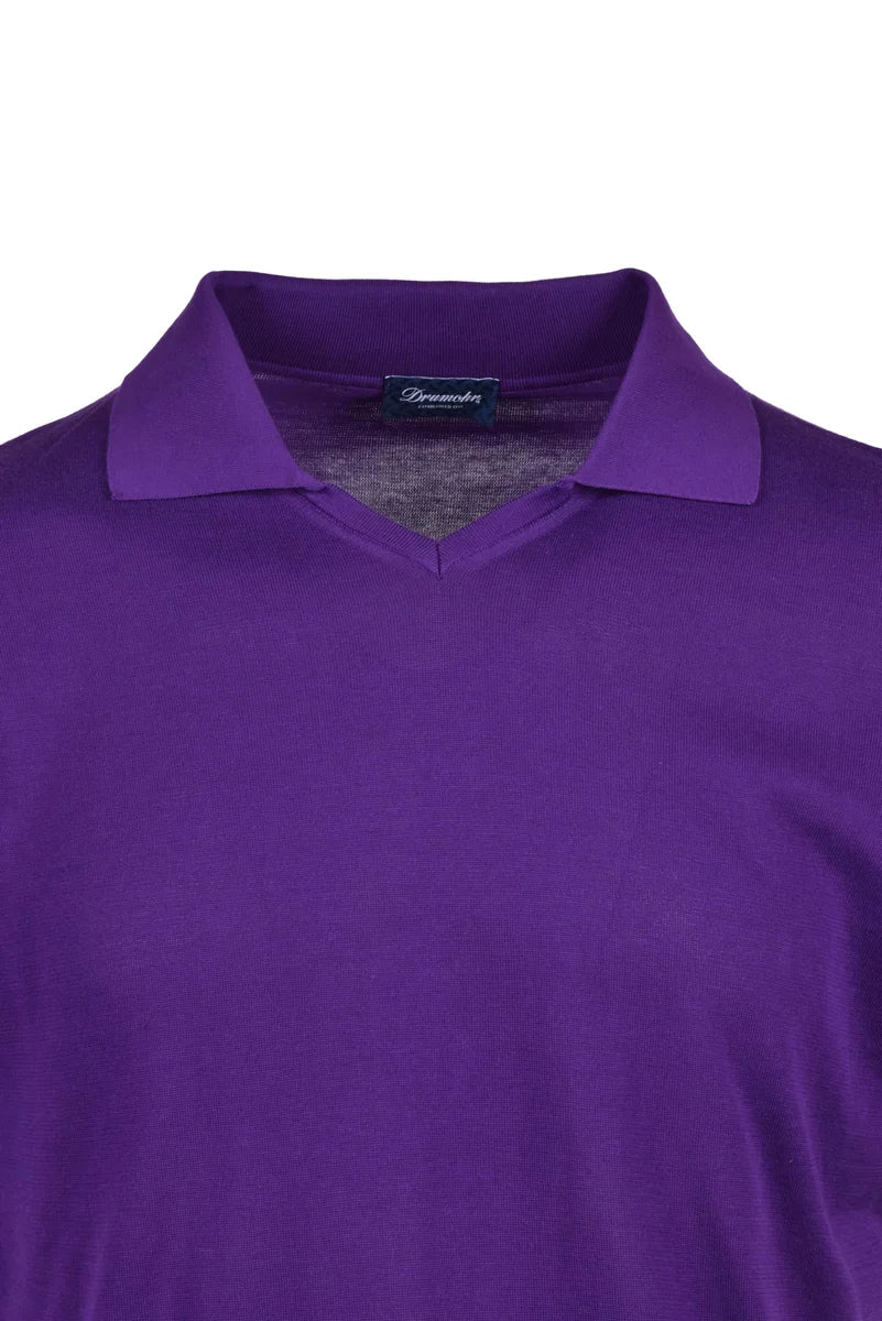 Purple Knitted Polo with Classic Collar