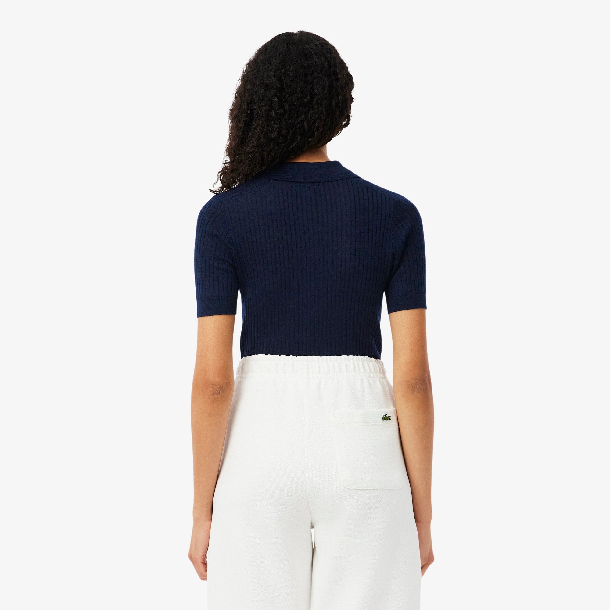 Ribbed Knit Polo Shirt with Classic Collar
