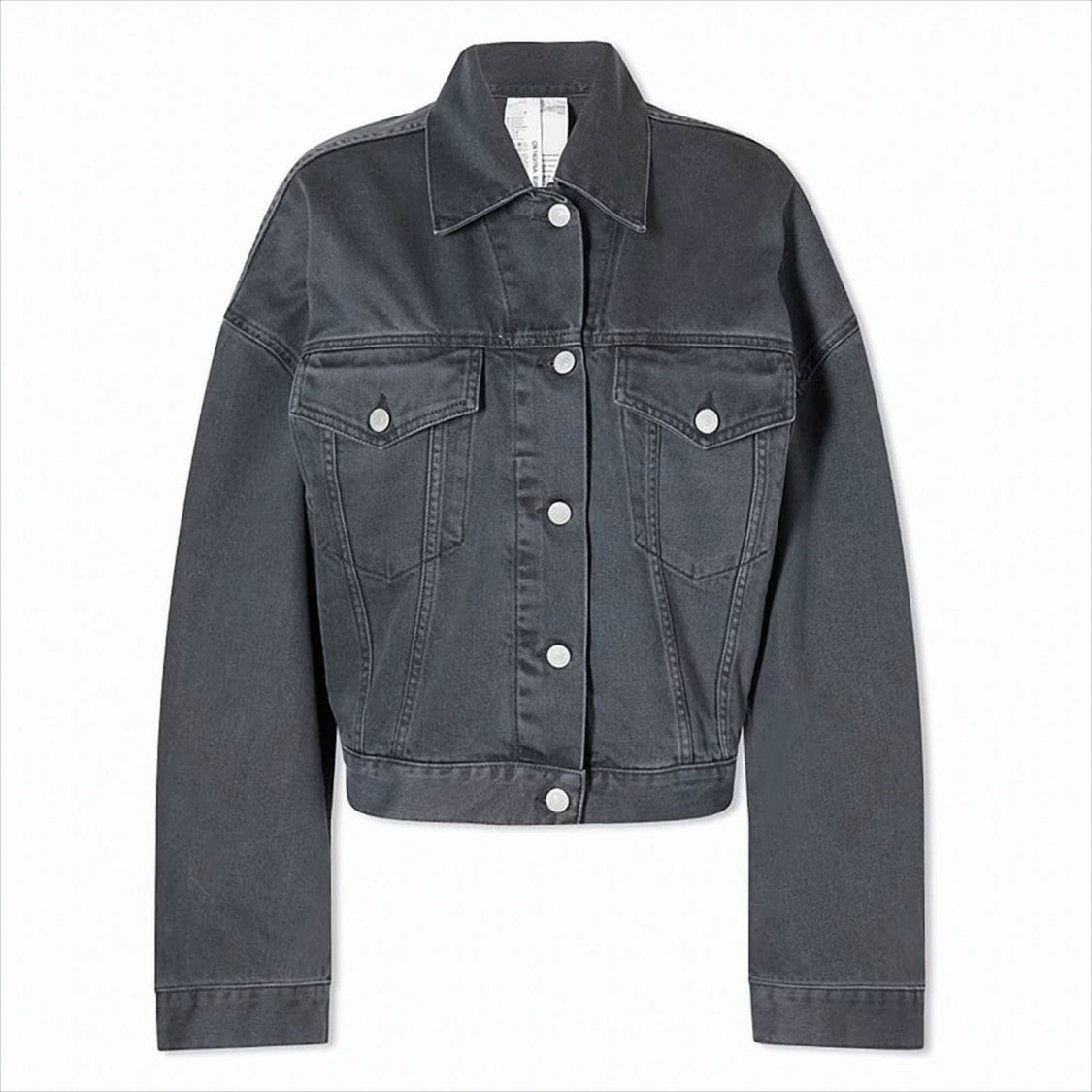 Loose-Fit Black Denim Trucker Jacket With Classic Collar And Button Closure