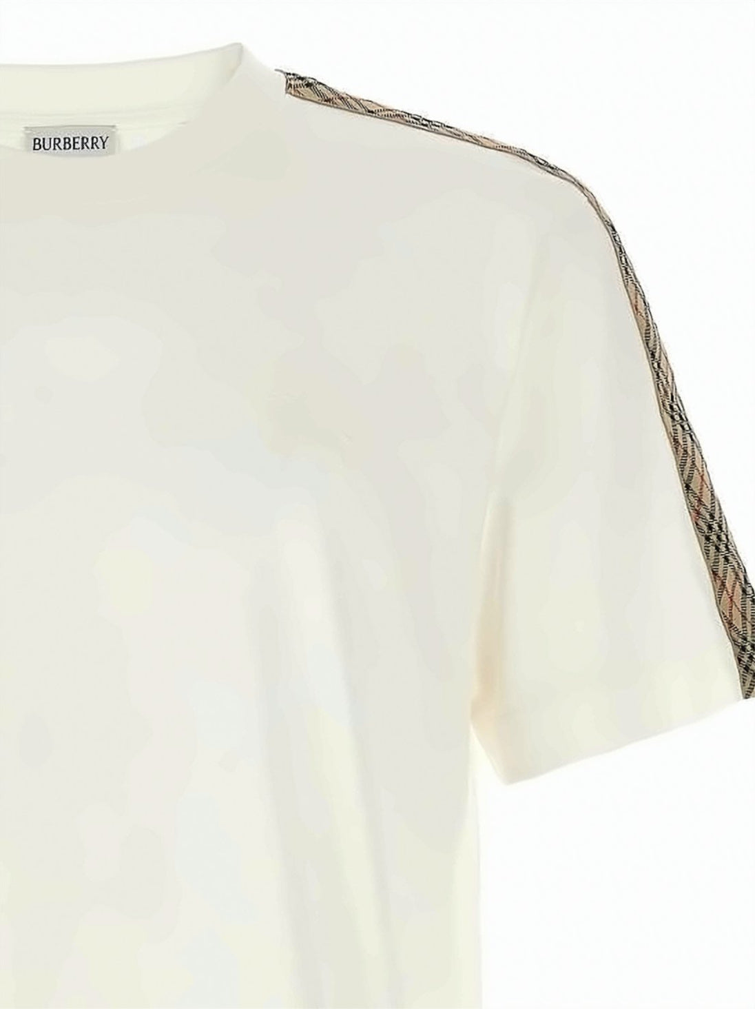 Cotton T-Shirt with Check-Trimmed Shoulders and Sleeves