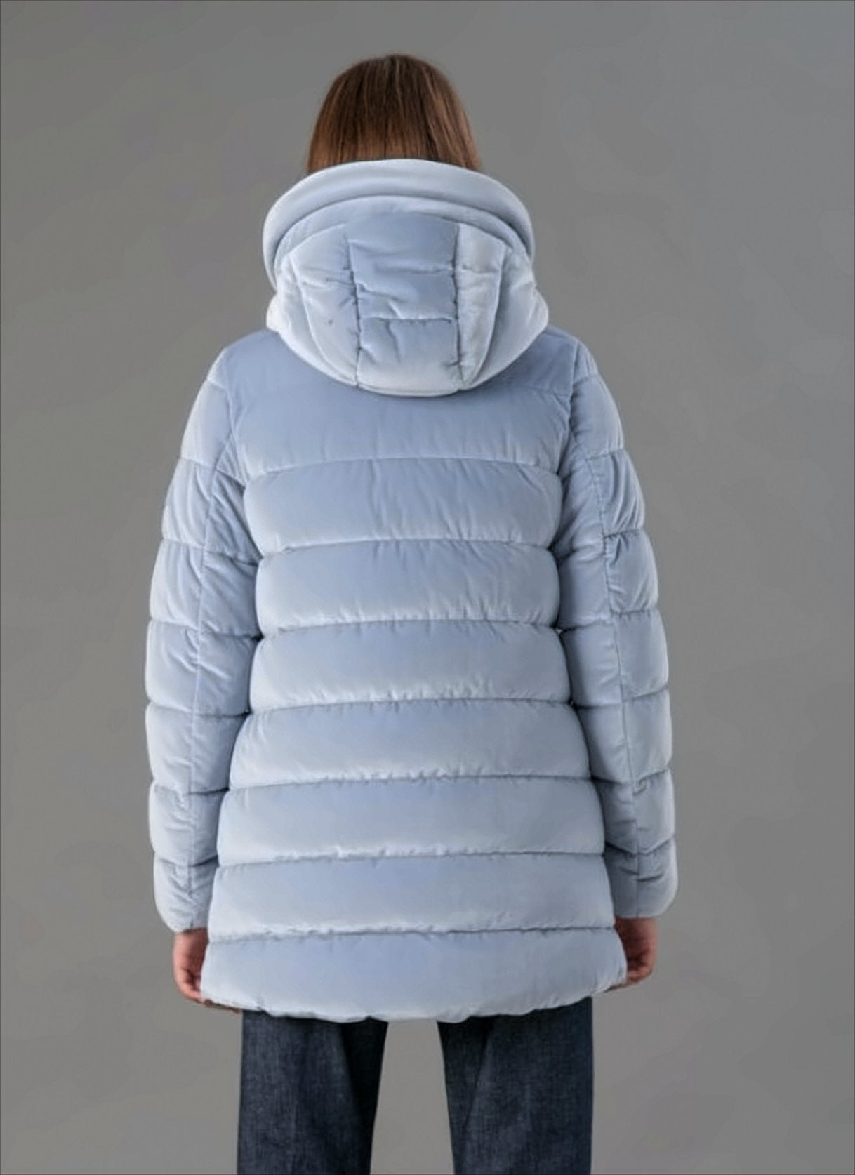 Medium-Weight Velvet Down Coat With A-Line Silhouette