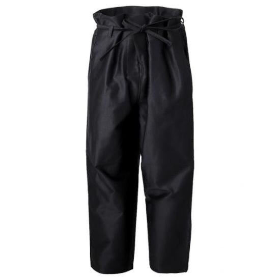 High-Waisted Black Straight Pants with Unique Tie Belt
