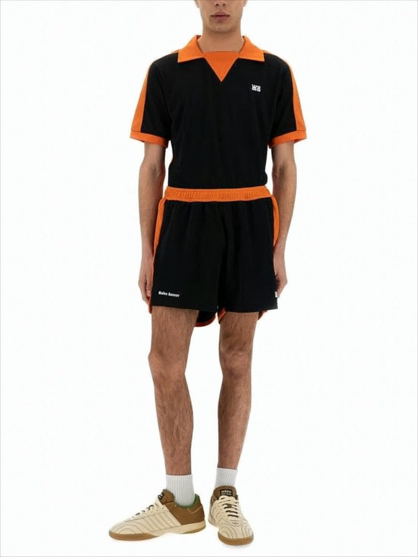 Relaxed Fit Black Polo Shirt with Orange Accents