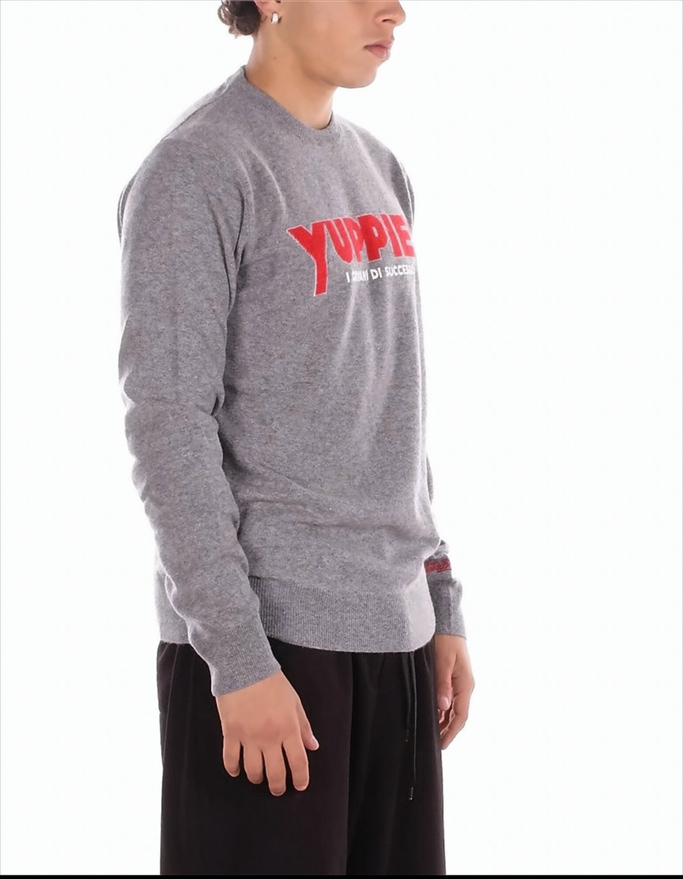 Grey Sweatshirt With Bold Graphic Accents