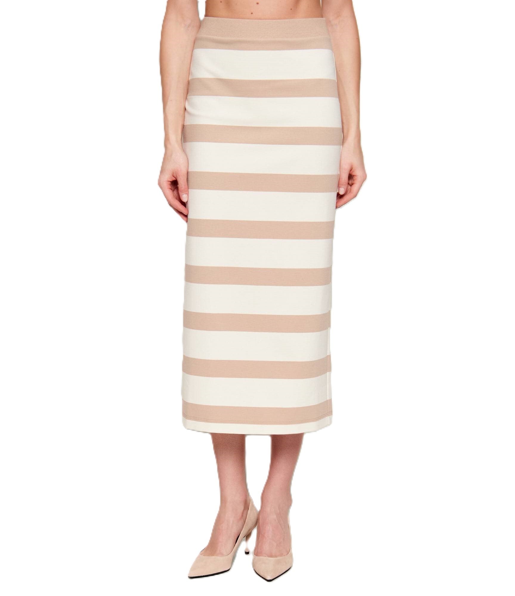 Midi-Length Striped Skirt with High Waist