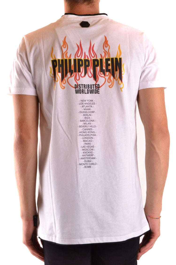 Graphic White T-Shirt With Flame Motifs