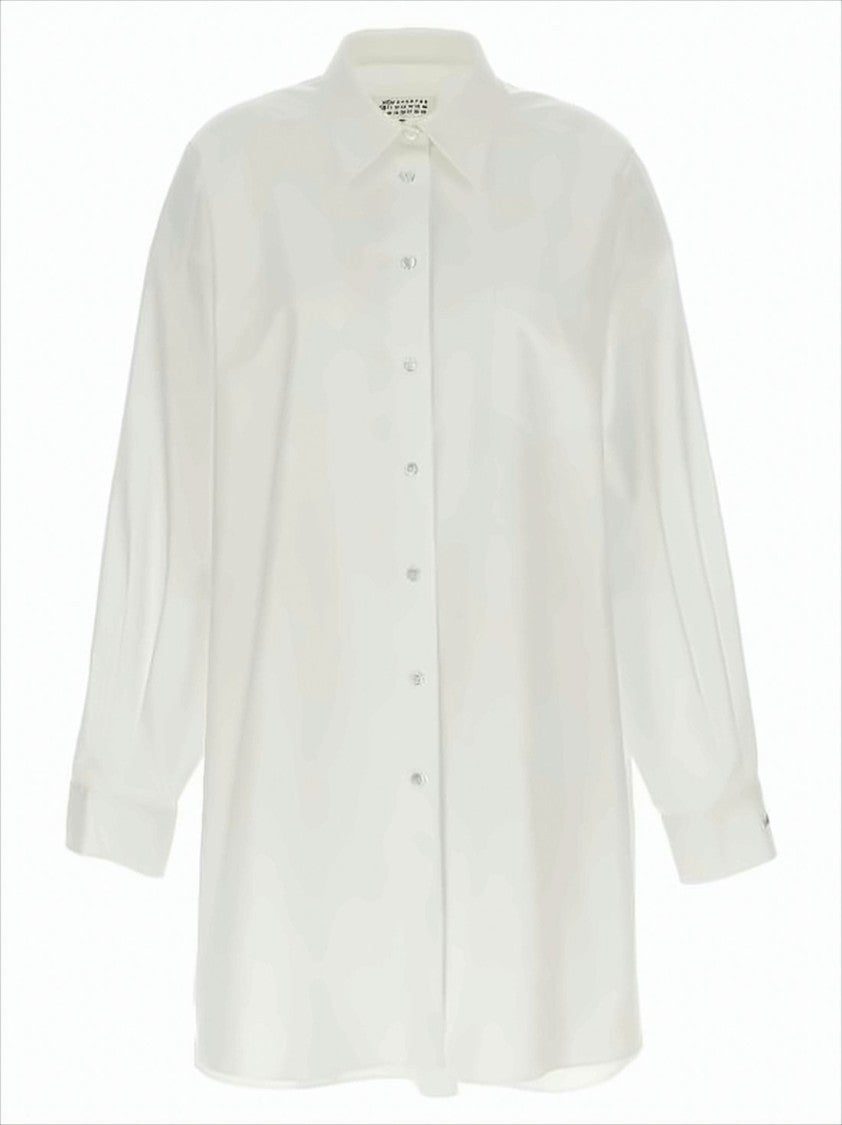 Relaxed Fit White Shirt With Pointed Collar And Curved Hem