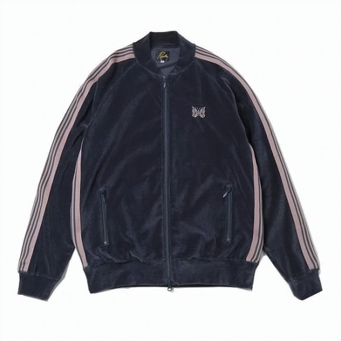 Velvety Blue Zip-Up Jacket with Ribbed Details