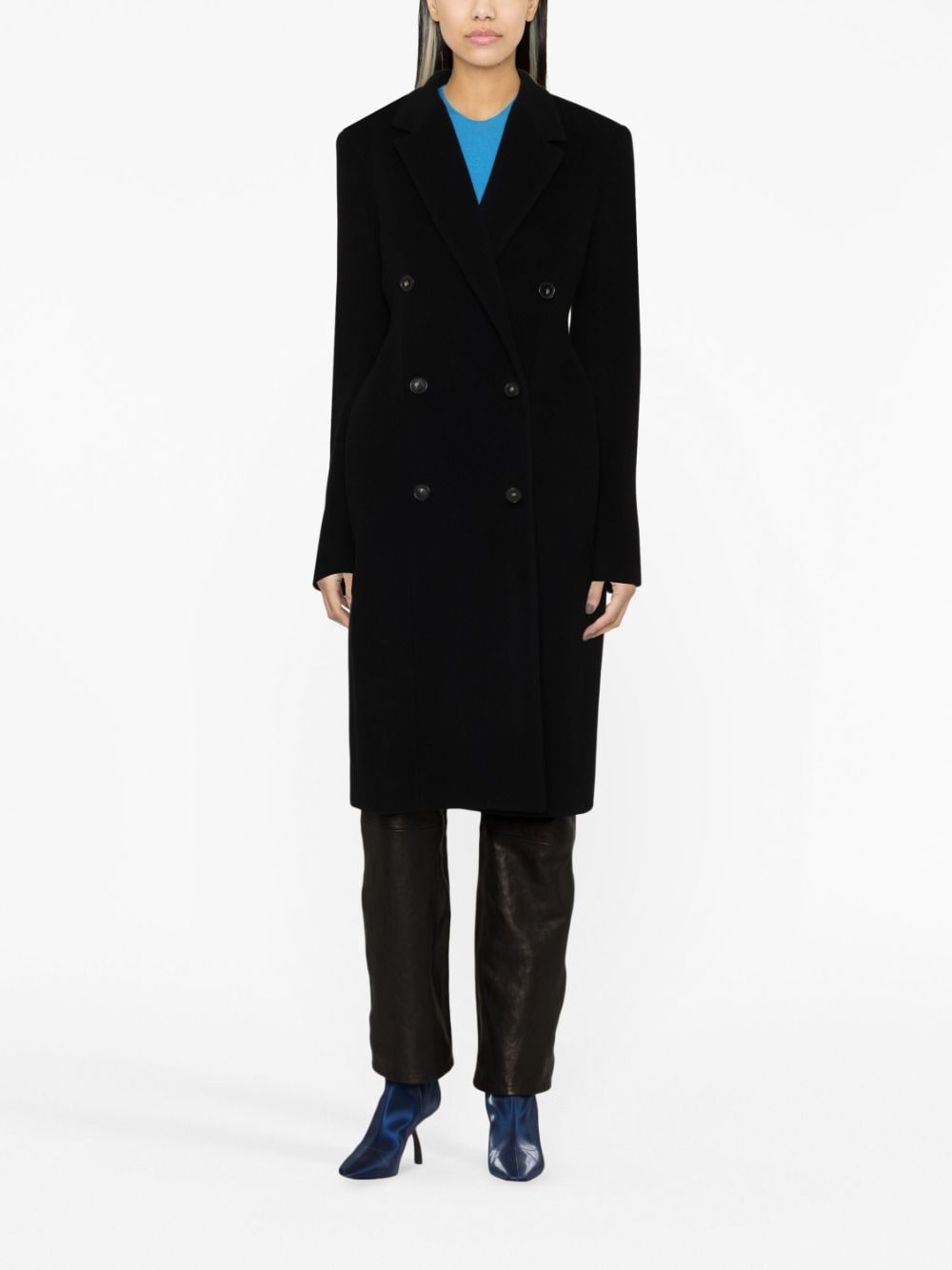 Black Coat Double-Breasted Wool Peacoat