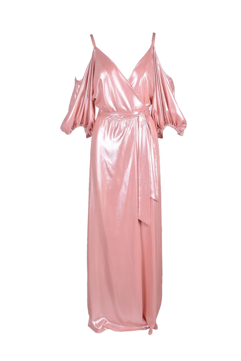 Maxi Dress with Puff Sleeves - Old Rose