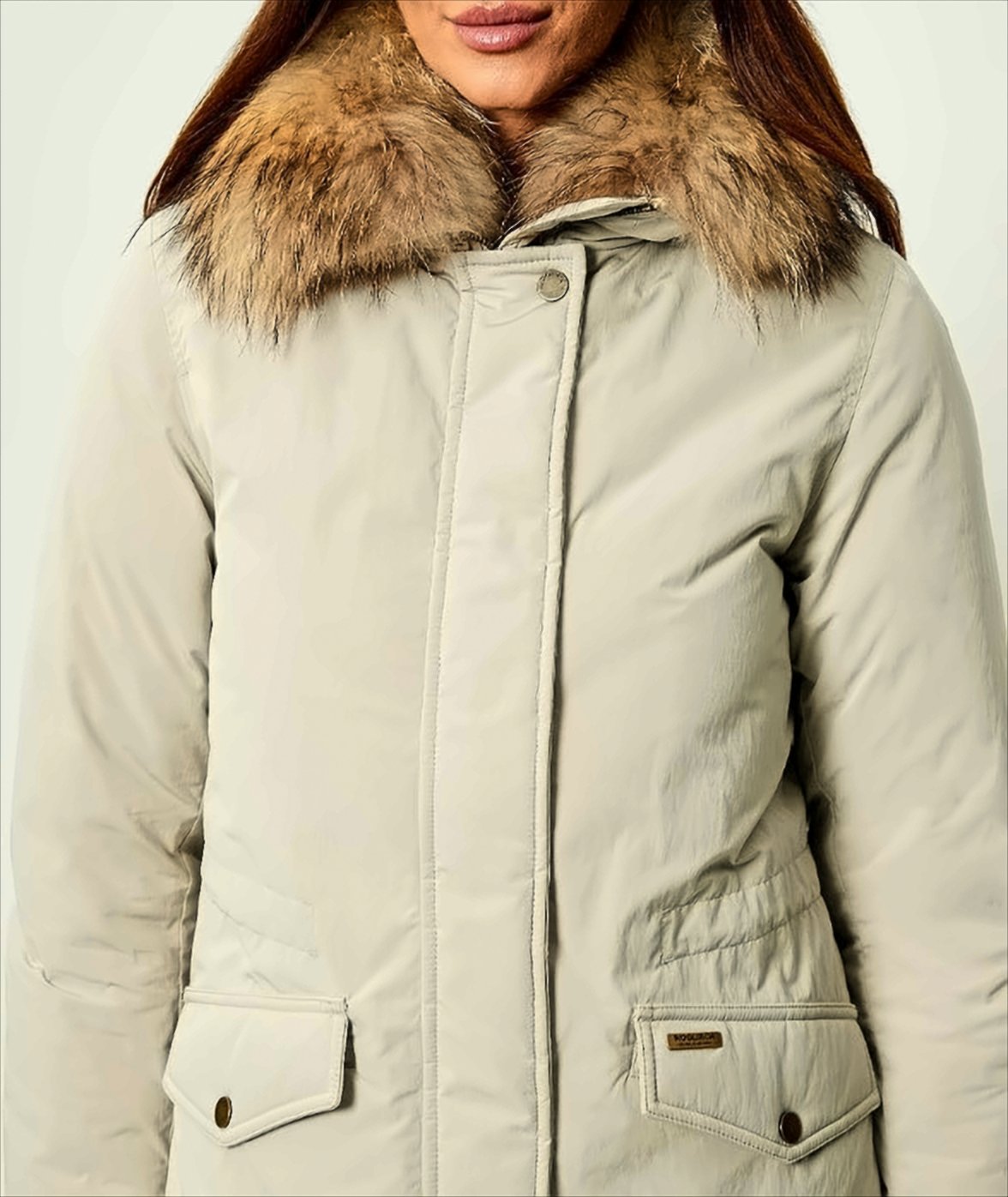 Plush Fur-Trimmed Down Jacket With Concealed Closure