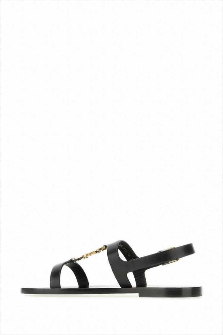 Flat Lambskin Sandals with Gold-tone Metal Detail