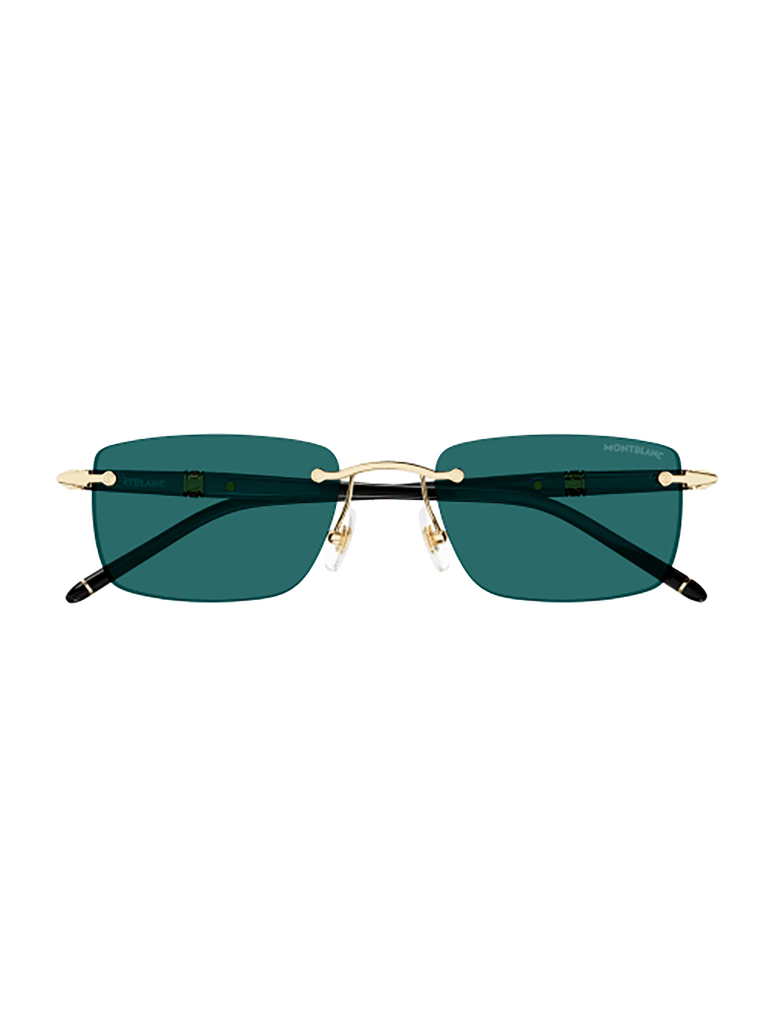 Rectangular Metallic-Metal Sunglasses with Green Lenses and Gold Accents