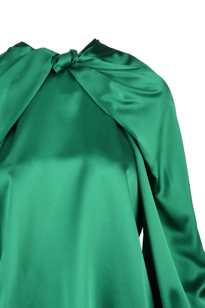 Silk Puff Sleeve Blouse - Green