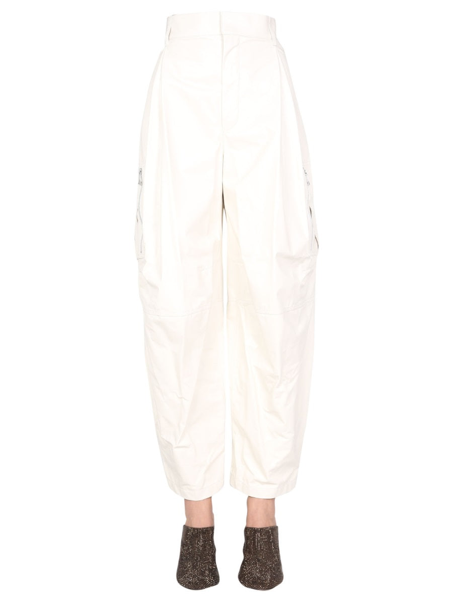 Leather Cargo Pants with Zip Closure