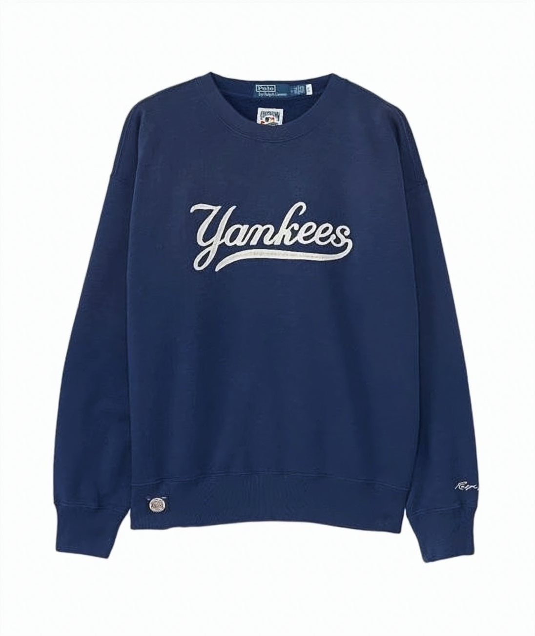 Navy Blue Embroidered Crew Neck Sweatshirt with Ribbed Cuffs