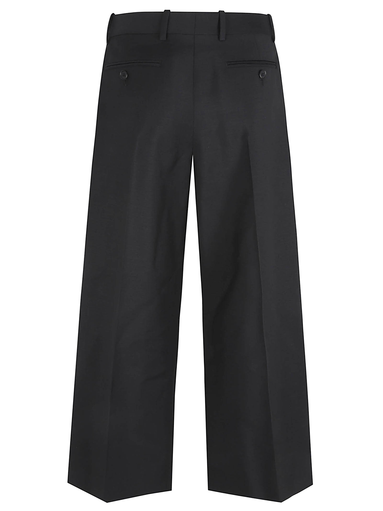 Double-Pleat Black Trousers in Wool and Mohair Blend