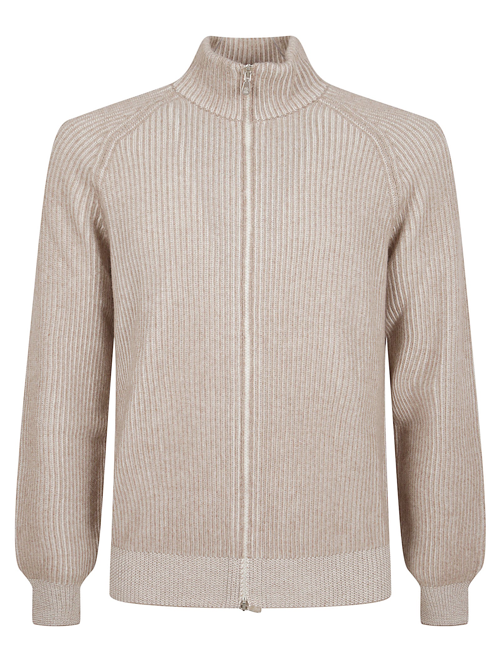 Ribbed Knit Cashmere Sweater With Stand-Up Collar