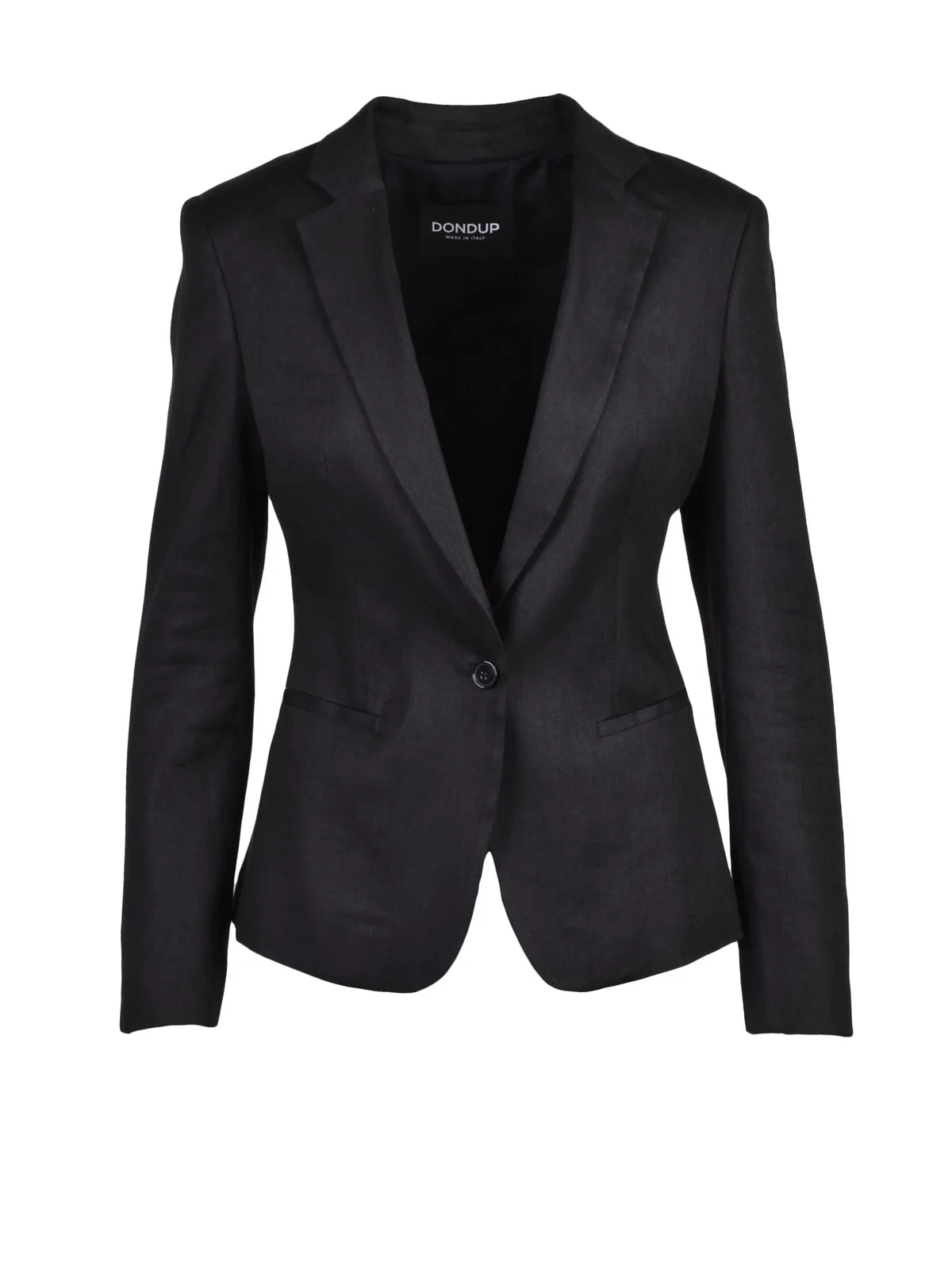 Black Rounded Linen Viscose Elastane Blazer Jacket