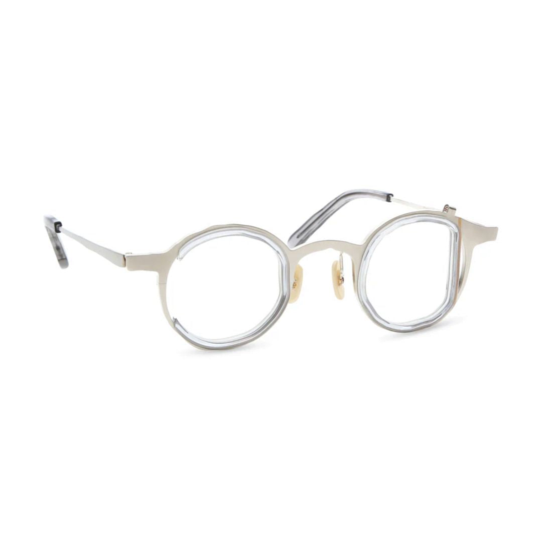 Geometric Round Titanium Eyeglasses with Metallic Finish