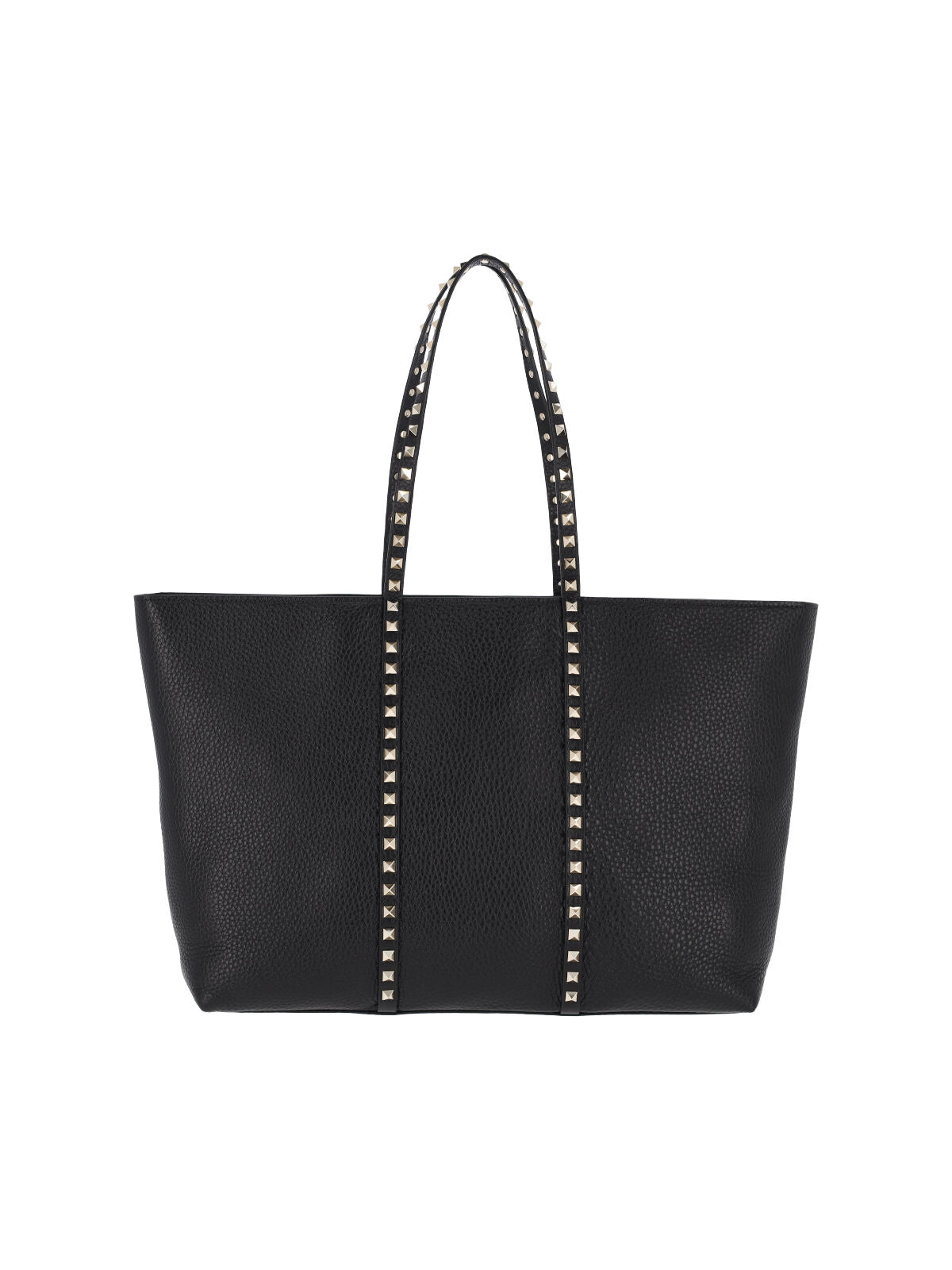 Black Rockstud Textured Leather Tote
