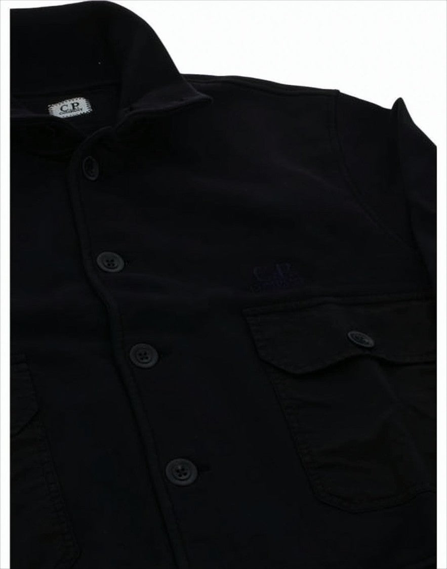 Black Cotton Jacket with Button-Up Front