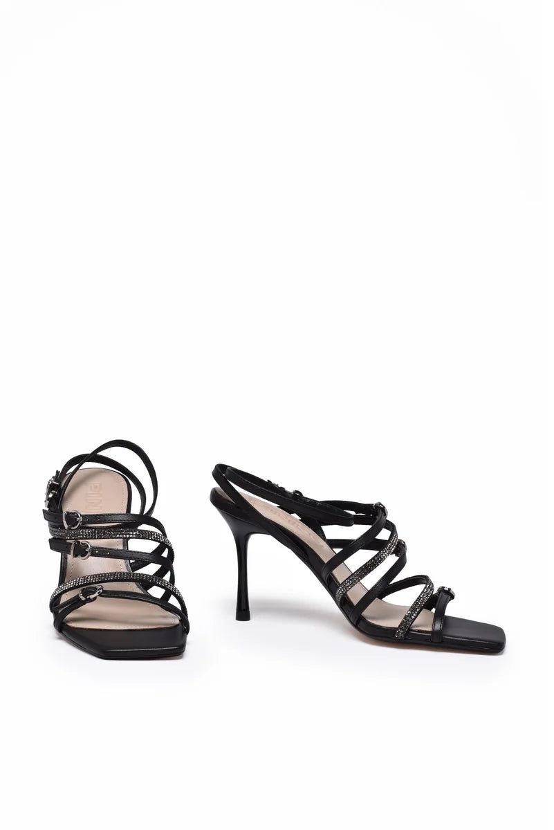 Leather Sandal Heel Height 9cm - Black