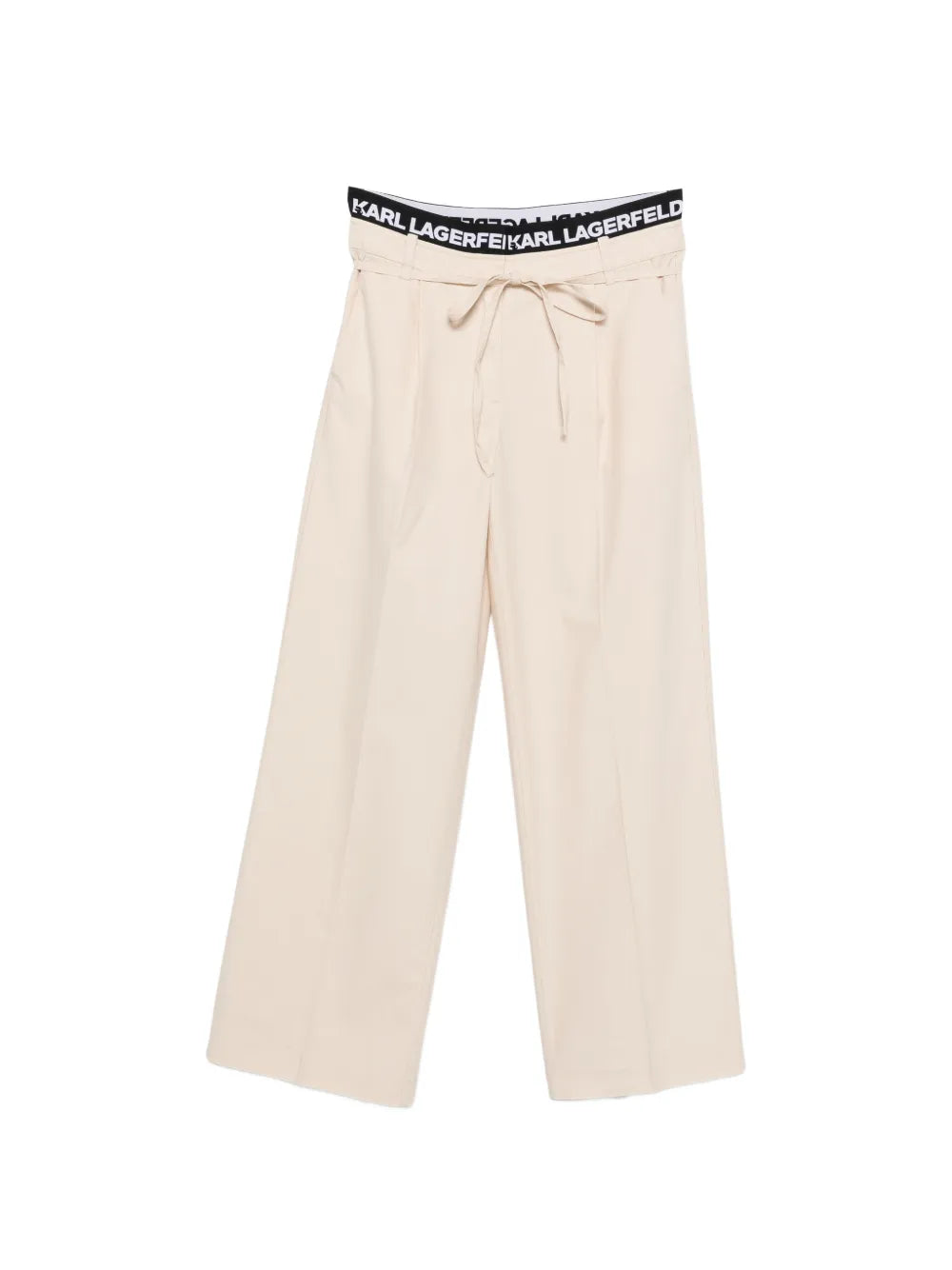 Wide-Leg Cropped Pants with Branded Waistband and Drawstring
