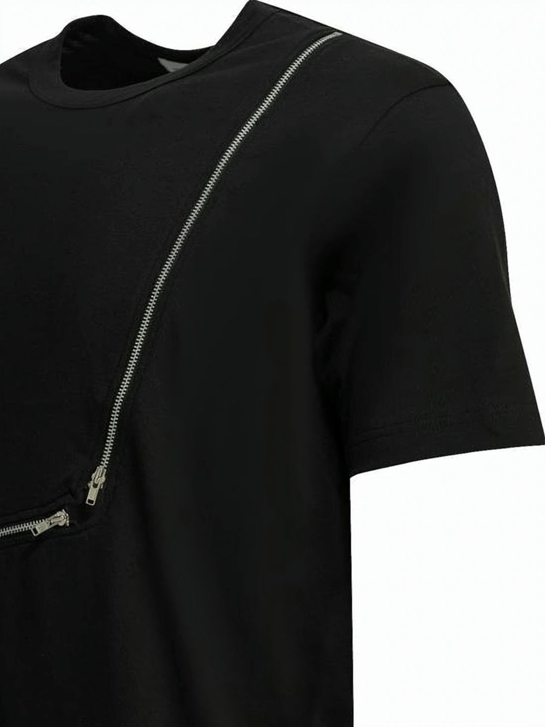 Short-Sleeve T-Shirt with Diagonal Zipper Detail