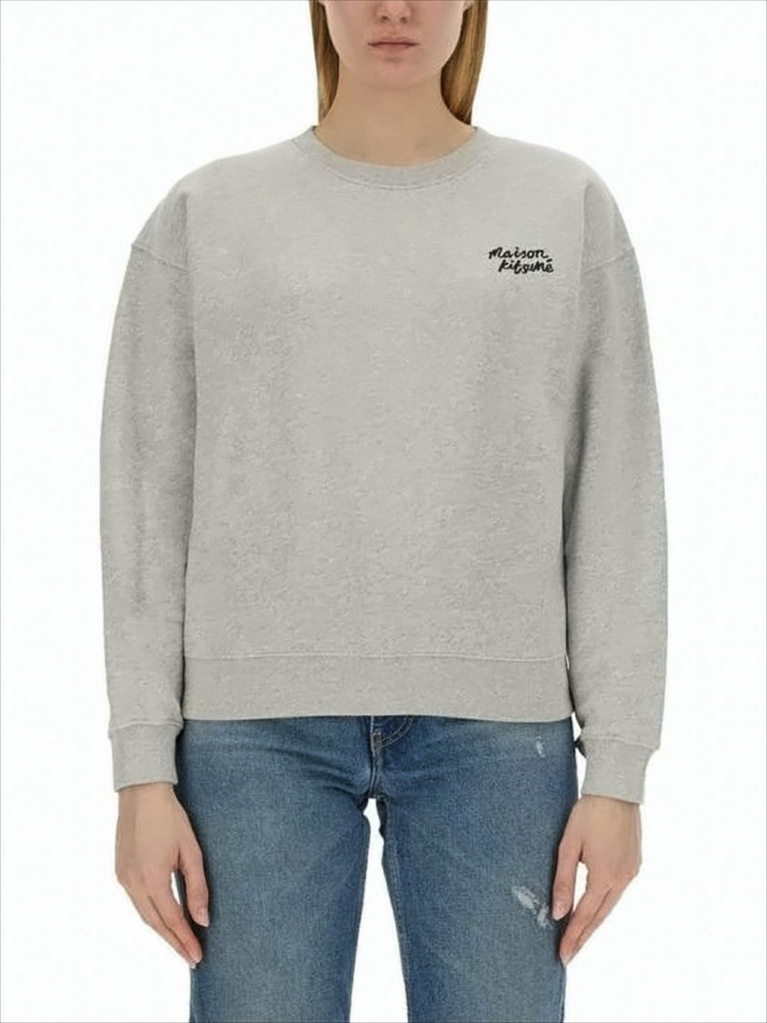 Heather Grey Long-Sleeve Crewneck Sweatshirt With Embroidered Logo