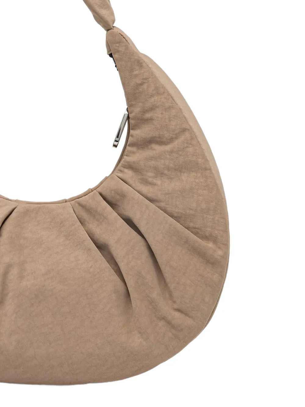 Crescent-Shaped Handbag with Padded Texture and Embossed Logo