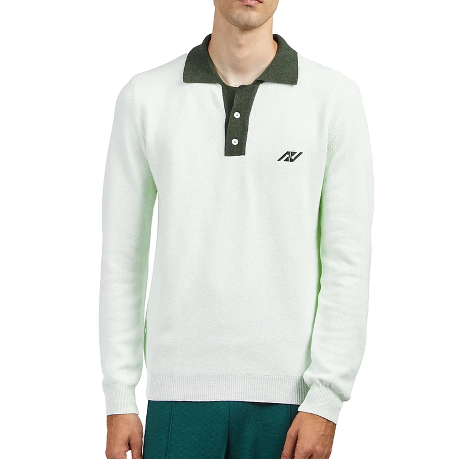 Premium Green Long Sleeve Polo With Embroidered Details