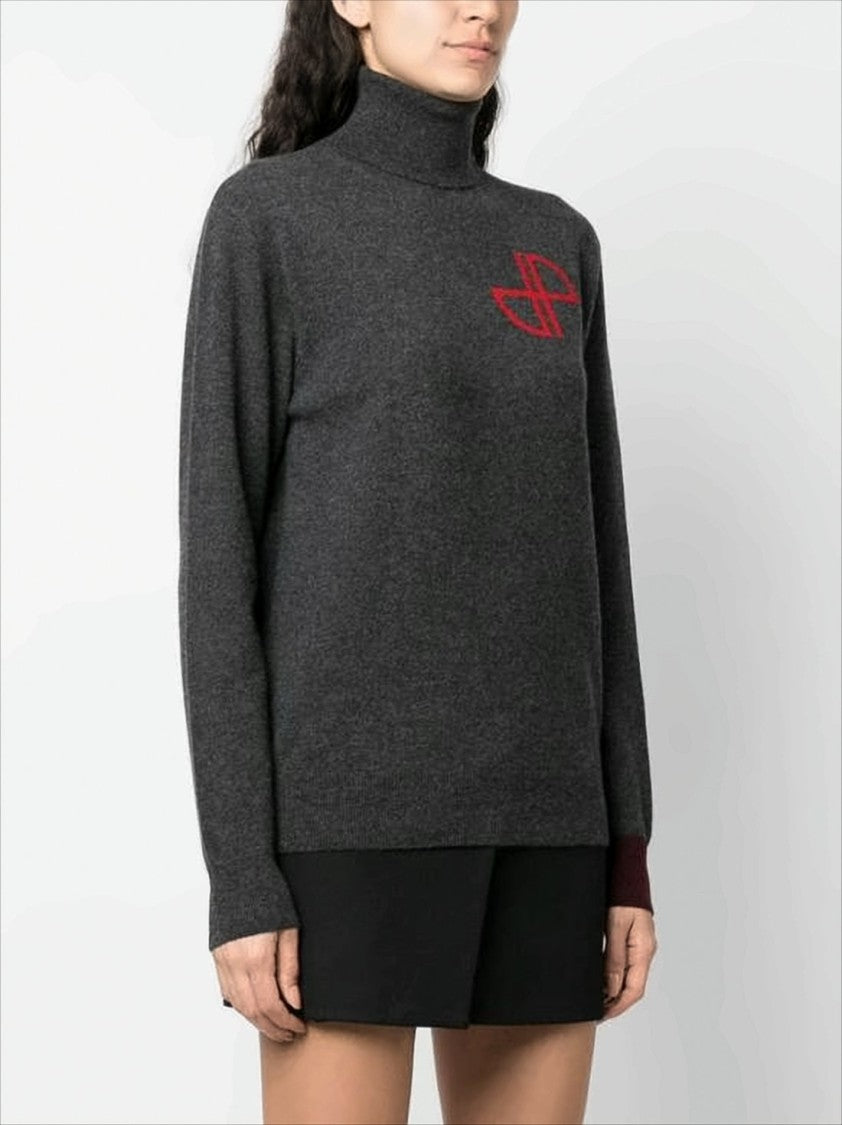 Charcoal Grey Turtleneck Sweater with Contrasting Cuff