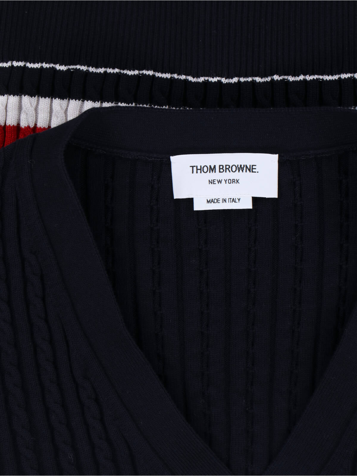Navy Blue Knitted Cotton V-Neck Cardigan