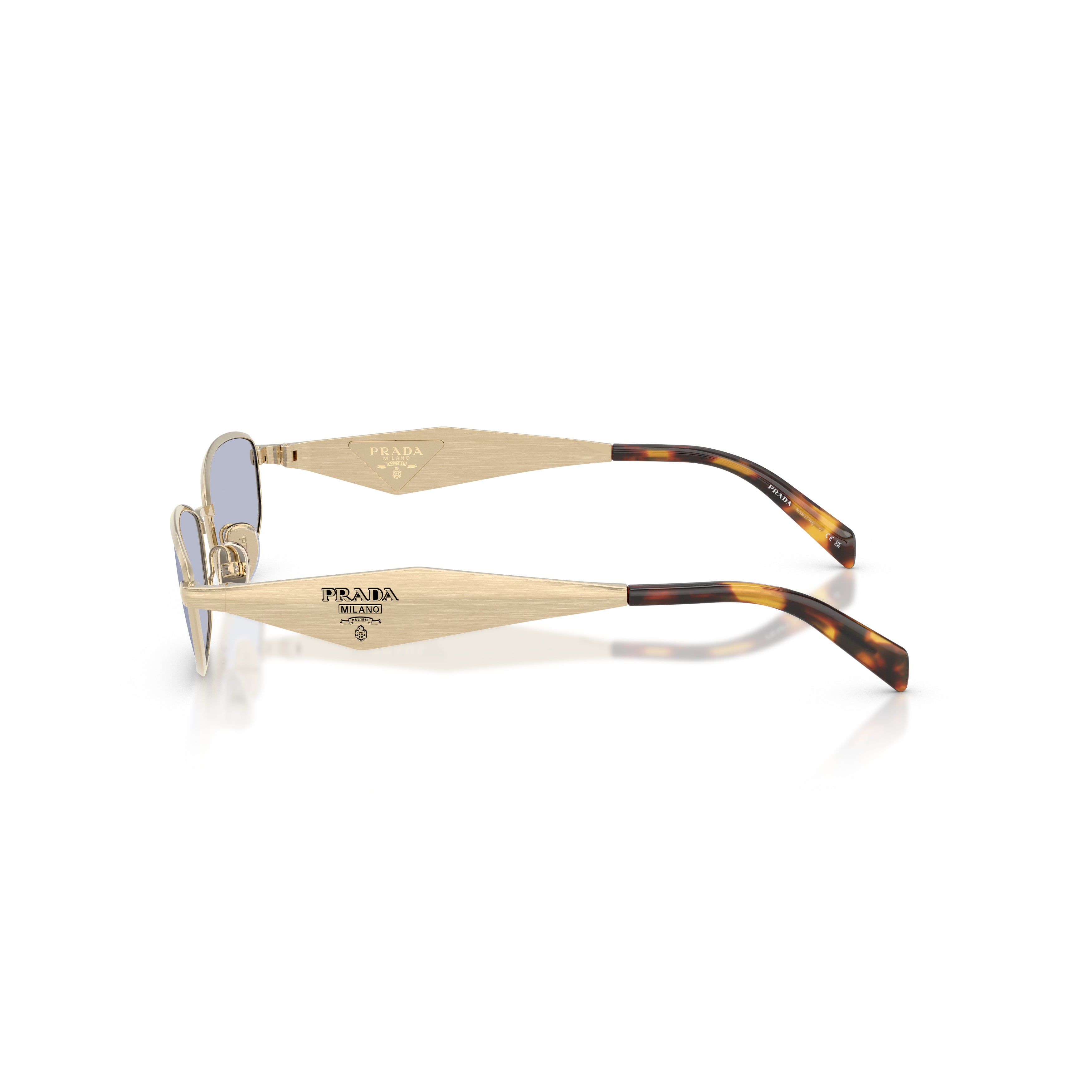 Rectangular Gold-tone Metal Frame Sunglasses with Tortoiseshell Temples